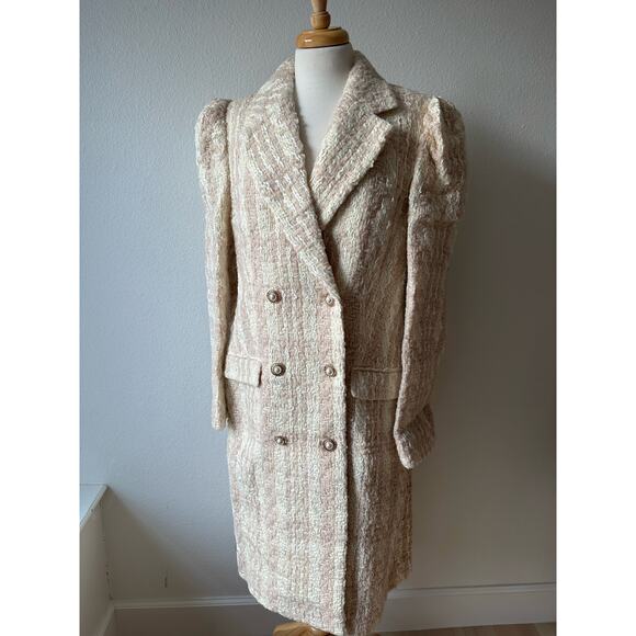 LoveShackFancy Winter White Asryn Tweed Double Breasted Long Coat Size Medium - Picture 7 of 13